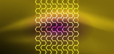 Soyut arka plan tekno neon altıgenleri. Duvar kağıdı, afiş, arkaplan, iniş sayfası, duvar resimleri, davetiye, baskılar, posterler için yüksek teknoloji vektör ilüstrasyonuName