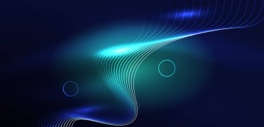 Neon lazer hatları, daire dalgaları soyut arkaplan. Neon ışığı ya da lazer gösterisi, elektrik akımı, güç hatları, tekno kuantum enerji dürtüsü, parlayan sihirli dinamik çizgiler.