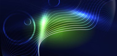 Neon lazer hatları, daire dalgaları soyut arkaplan. Neon ışığı ya da lazer gösterisi, elektrik akımı, güç hatları, tekno kuantum enerji dürtüsü, parlayan sihirli dinamik çizgiler.