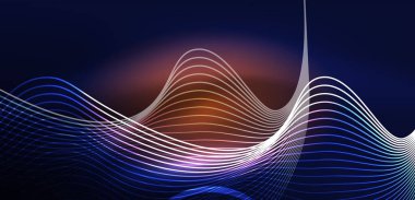 Neon lazer hatları, daire dalgaları soyut arkaplan. Neon ışığı ya da lazer gösterisi, elektrik akımı, güç hatları, tekno kuantum enerji dürtüsü, parlayan sihirli dinamik çizgiler.