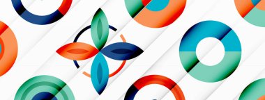 Şebeke bileşimi soyut bir arkaplanda renkli daireler. Duvar kağıdı, afiş, arkaplan, iniş sayfası, duvar sanatı, davetiye, baskılar, posterler için tasarım