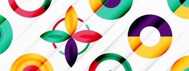 Canlı ve göz alıcı vektör arkaplanı, modern ve moda tasarımlar için mükemmel düzenlenmiş renkli çemberlerden oluşan bir şebeke içeriyor.