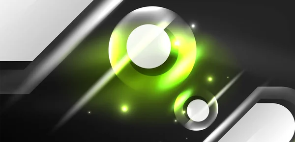 Neon Leuchtenden Geometrischen Formen Vektor Abstrakten Hintergrund Runde Elemente Lichteffekte — Stockvektor