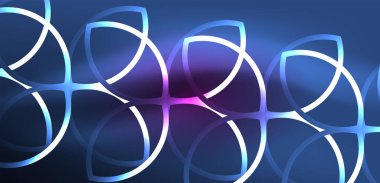 Neon çizgileri ve dalgalar soyut arkaplan. Duvar kağıdı, pankart, arkaplan, iniş sayfası, duvar sanatı, davetiye, baskılar, posterler için parlayan tekno neon şekiller vektör ilülasyonu