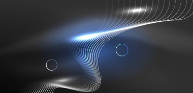 Neon lazer hatları, daire dalgaları soyut arkaplan. Neon ışığı ya da lazer gösterisi, elektrik akımı, güç hatları, tekno kuantum enerji dürtüsü, parlayan sihirli dinamik çizgiler.