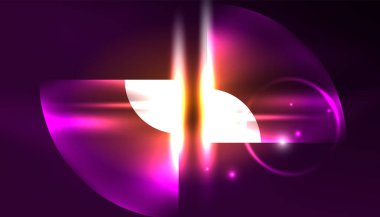 Soyut arka plan vektörü neon parlayan geometrik elementler. Duvar kağıdı, afiş, arkaplan, iniş sayfası, duvar resimleri, davetiyeler, posterler için yüksek teknoloji tasarımı