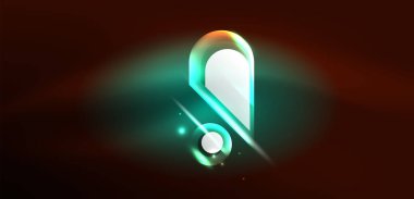 Neon parlayan geometrik şekiller vektör soyut arkaplanı. Yuvarlak elementler, ışık efektleri ve renk arkaplanlı parlak cam. Uzay kozmik ya da sihirli enerji duvar kağıdı