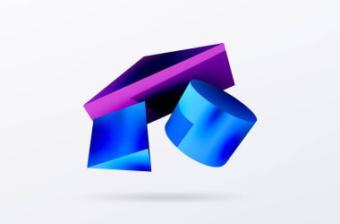 Metalik 3d şekil vektör geometrik arkaplan. Duvar kağıdı, afiş, arkaplan veya iniş için moda tekno iş şablonu