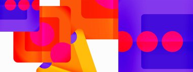 Trendy minimal geometric abstract background. Triangles, squares and circles bright colors backdrop. Vector Illustration For Wallpaper, Banner, Background, Card, Book Illustration, landing page