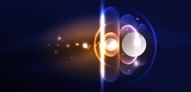 Soyut parlak neon ışıklı tekno daireler arka planı