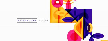 Renkli üçgenler ve soyut çemberler. Duvar kağıdı, afiş, arkaplan, iniş sayfası, duvar sanatı, davetiye, baskılar, posterler için tasarım