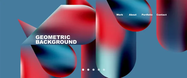 Glassmorphism Landing Page Background Template Colorful Glass Shapes Metallic Effect — Wektor stockowy