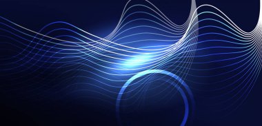 Neon lazer hatları, daire dalgaları soyut arkaplan. Neon ışığı ya da lazer gösterisi, elektrik akımı, güç hatları, tekno kuantum enerji dürtüsü, parlayan sihirli dinamik çizgiler.