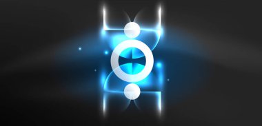 Soyut arka plan mavi parlak neon renkli yuvarlak elementler ve daireler. Duvar kağıdı, bayrak, arkaplan, kart, kitap illüstrasyonu, iniş sayfası için tekno fütüristik vektör ilülasyonu