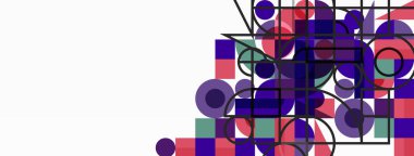 Güzel soyut bir arka plan. Çemberler, üçgen şekiller ve kareler. Duvar kağıdı, pankart, arkaplan veya iniş için en küçük geometrik şablon