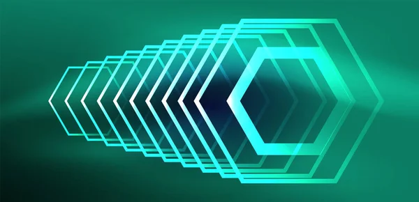 Hexagon Abstract Background Techno Glowing Neon Hexagon Shapes Vector Illustration — Stock Vector