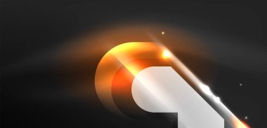 Neon parlayan geometrik şekiller vektör soyut arkaplanı. Yuvarlak elementler, ışık efektleri ve renk arkaplanlı parlak cam. Uzay kozmik ya da sihirli enerji duvar kağıdı