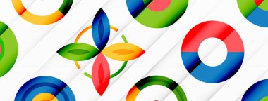 Canlı ve göz alıcı vektör arkaplanı, modern ve moda tasarımlar için mükemmel düzenlenmiş renkli çemberlerden oluşan bir şebeke içeriyor.