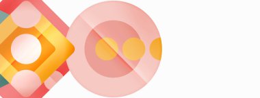 Trendy minimal geometric abstract background. Triangles, squares and circles bright colors backdrop. Vector Illustration For Wallpaper, Banner, Background, Card, Book Illustration, landing page