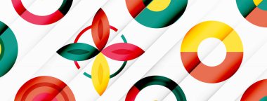 Şebeke bileşimi soyut bir arkaplanda renkli daireler. Duvar kağıdı, afiş, arkaplan, iniş sayfası, duvar sanatı, davetiye, baskılar, posterler için tasarım