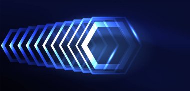 Altıgen soyut arkaplan. Duvar kağıdı, afiş, arkaplan, iniş sayfası, duvar sanatı, davetiye, baskılar için tekno parlayan neon altıgen şekiller vektör ilüstrasyonunu şekillendirir