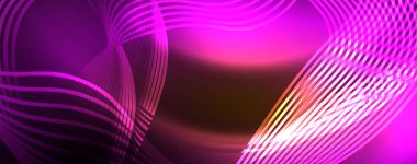 Tekno neon dalga çizgileri, dinamik elektrik hareketi, hız kavramı. Duvar kağıdı, afiş, arkaplan, iniş sayfası, duvar sanatı, davetiye, baskılar için şablonlar