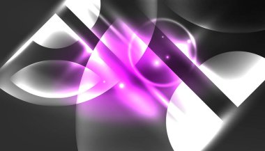 Soyut arka plan tekno neon parlayan daire şekilleri ve ışık efektli yuvarlak elemetler. Duvar kağıdı, afiş, arkaplan, iniş sayfası, duvar resimleri, davetiyeler, posterler için yüksek teknoloji tasarımı