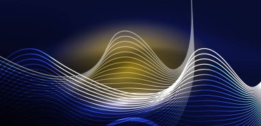 Neon lazer hatları, daire dalgaları soyut arkaplan. Neon ışığı ya da lazer gösterisi, elektrik akımı, güç hatları, tekno kuantum enerji dürtüsü, parlayan sihirli dinamik çizgiler.