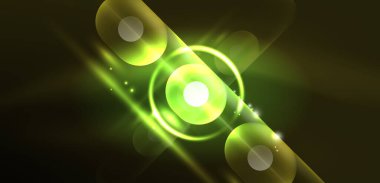 Soyut parlak neon ışıklı tekno daireler arka planı