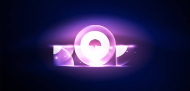 Neon ışığı parlayan daireler vektörü soyut arkaplan