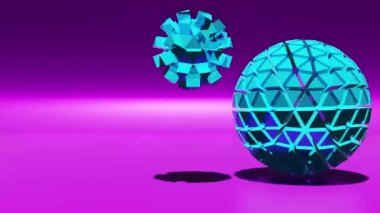Tekno küreler 3 boyutlu hareket grafikleri. Geometrik döngüsel canlandırma arkaplanı