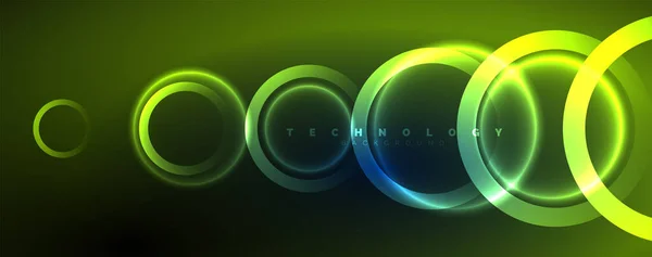Neon Glanzende Cirkels Abstracte Achtergrond Technologie Energie Ruimte Licht Concept — Stockvector