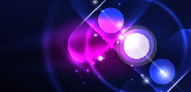 Soyut parlak neon ışıklı tekno daireler arka planı