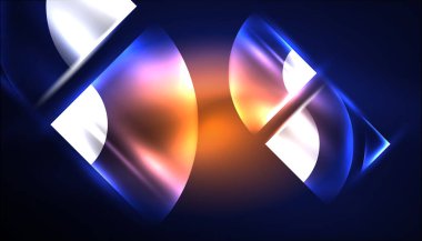 Soyut arka plan vektörü neon parlayan geometrik elementler. Duvar kağıdı, afiş, arkaplan, iniş sayfası, duvar resimleri, davetiyeler, posterler için yüksek teknoloji tasarımı