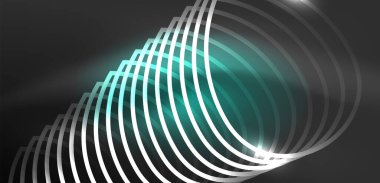 Neon çizgileri ve dalgalar soyut arkaplan. Duvar kağıdı, pankart, arkaplan, iniş sayfası, duvar sanatı, davetiye, baskılar, posterler için parlayan tekno neon şekiller vektör ilülasyonu