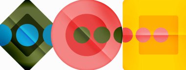 Trendy minimal geometric abstract background. Triangles, squares and circles bright colors backdrop. Vector Illustration For Wallpaper, Banner, Background, Card, Book Illustration, landing page