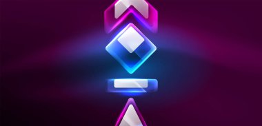 Neon parıldayan tekno çizgiler ve oklar, yüksek teknolojili soyut arkaplan şablonu