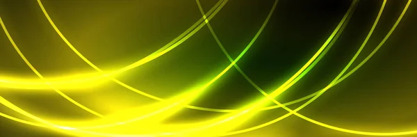 Neon Menyala Garis Garis Gelombang Fluida Energi Ajaib Konsep Ruang - Stok Vektor