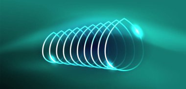 Neon lazer hatları, daire dalgaları soyut arkaplan. Neon ışığı ya da lazer gösterisi, elektrik akımı, güç hatları, tekno kuantum enerji dürtüsü, parlayan sihirli dinamik çizgiler.