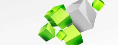 3d vektör soyut arkaplan. Uçan küp kompozisyonu. Duvar kağıdı, afiş, arkaplan veya iniş için moda tekno iş şablonu