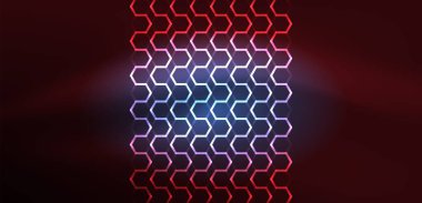 Soyut arka plan tekno neon altıgenleri. Duvar kağıdı, afiş, arkaplan, iniş sayfası, duvar resimleri, davetiye, baskılar, posterler için yüksek teknoloji vektör ilüstrasyonuName