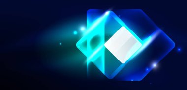 Neon hız oku ve çizgi arka planı şekillendirir. Parlak arka planlı yüksek teknoloji konsepti. Karanlıkta parlayan ışık efekti