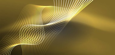 Parlak neon dalgalar. Neon ışığı ya da lazer gösterisi, elektrik akımı, güç hatları, tekno kuantum enerji dürtüsü, parlayan sihirli dinamik çizgiler.