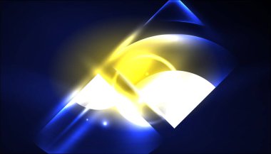 Soyut arka plan vektörü neon parlayan geometrik elementler. Duvar kağıdı, afiş, arkaplan, iniş sayfası, duvar resimleri, davetiyeler, posterler için yüksek teknoloji tasarımı