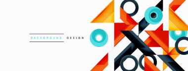 Renkli üçgenler ve soyut çemberler. Duvar kağıdı, afiş, arkaplan, iniş sayfası, duvar sanatı, davetiye, baskılar, posterler için tasarım