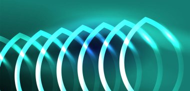 Neon lazer hatları, daire dalgaları soyut arkaplan. Neon ışığı ya da lazer gösterisi, elektrik akımı, güç hatları, tekno kuantum enerji dürtüsü, parlayan sihirli dinamik çizgiler.