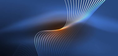 Parlak neon dalgalar. Neon ışığı ya da lazer gösterisi, elektrik akımı, güç hatları, tekno kuantum enerji dürtüsü, parlayan sihirli dinamik çizgiler.