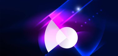 Soyut arka plan, parlak parlak neon rengi elementler ve daireler. Duvar kağıdı, bayrak, arkaplan, kart, kitap illüstrasyonu, iniş sayfası için tekno fütüristik vektör ilülasyonu