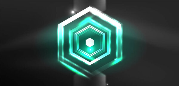Abstract background techno neon hexagons. Hi-tech vector illustration for wallpaper, banner, background, landing page, wall art, invitation, prints, posters