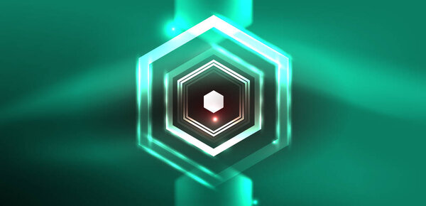 Abstract background techno neon hexagons. Hi-tech vector illustration for wallpaper, banner, background, landing page, wall art, invitation, prints, posters